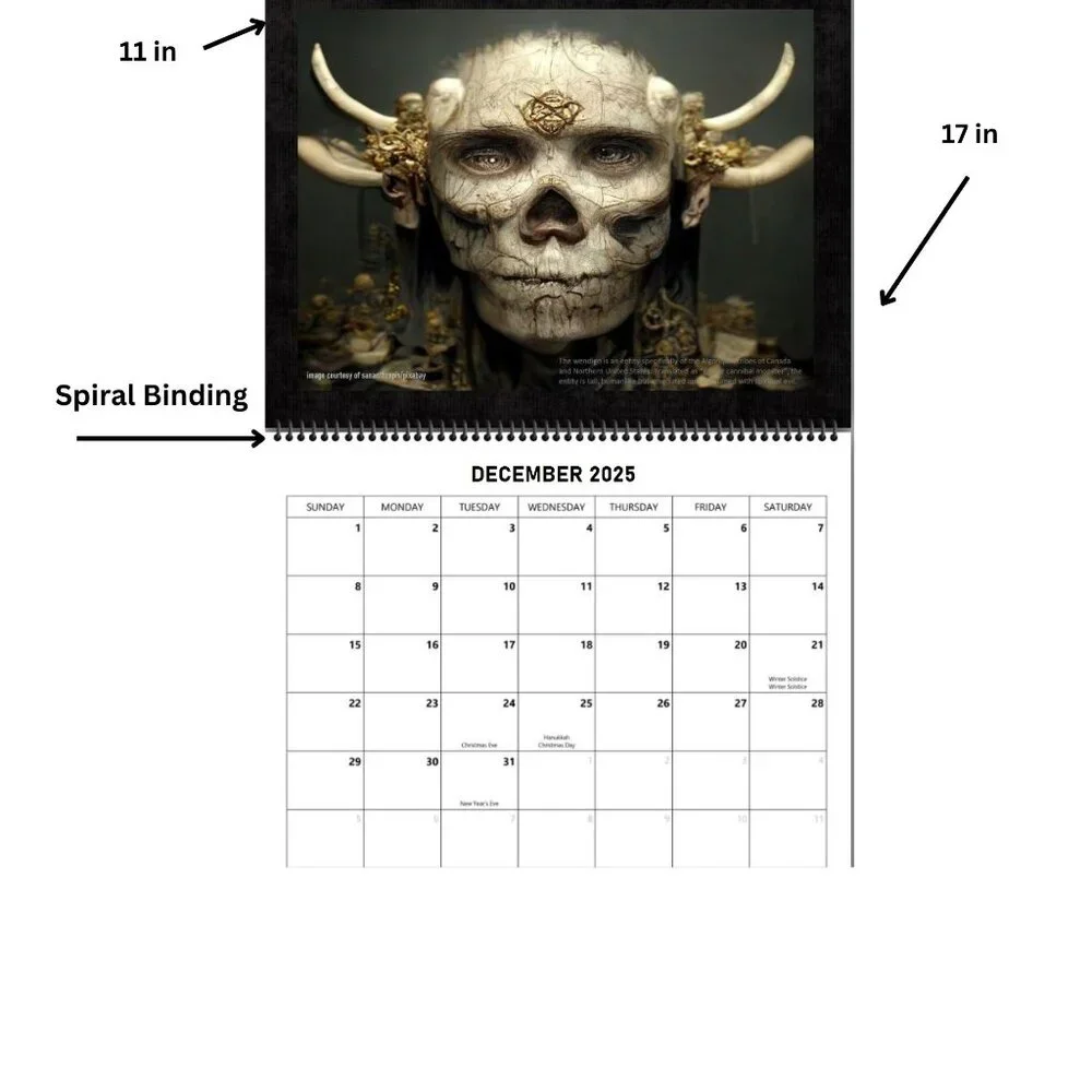 Cryptid Calendar 2025 Paranormal Werewolf Crawler Wendigo Skinwalker Calendar